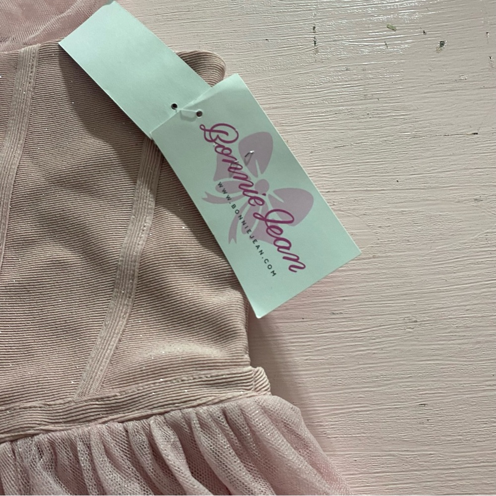 NWT Bonnie Jean Sparkly Dress Mesh Top Sleeveless Horsehair Ruffle Bottom 14 - Picture 11 of 13